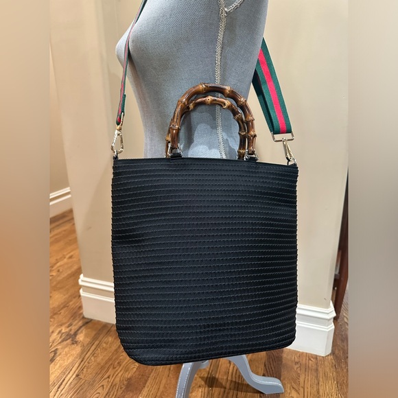 Gucci Bamboo Textured Black Handbag Tom Ford Era 1998 w/added unbranded strap - Picture 5 of 13